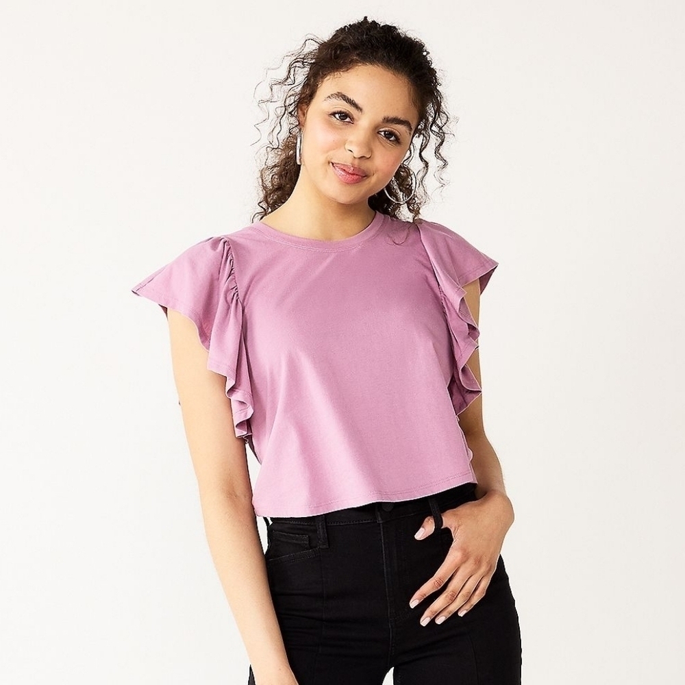 SO Cropped Boxy Flutter Sleeve Tee